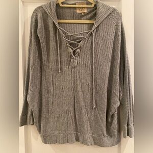 Chaser Lace-Up Waffle Knit Hooded Sweater in Gray